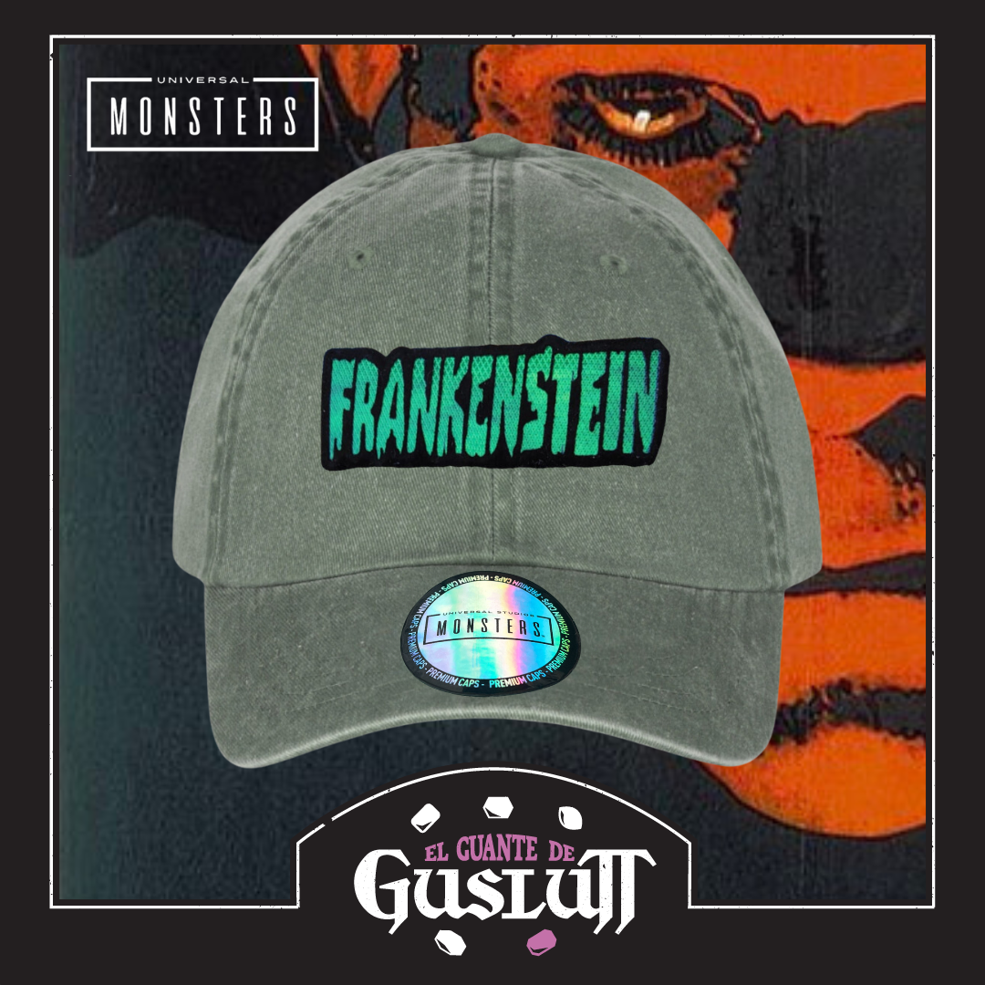 Gorra Universal Monsters Frankenstein Logo Clásico Verde Tipo Deslavada