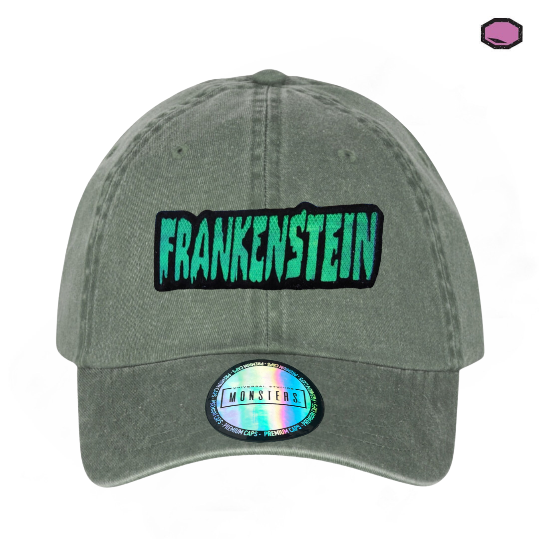 Gorra Universal Monsters Frankenstein Logo Clásico Verde Tipo Deslavada
