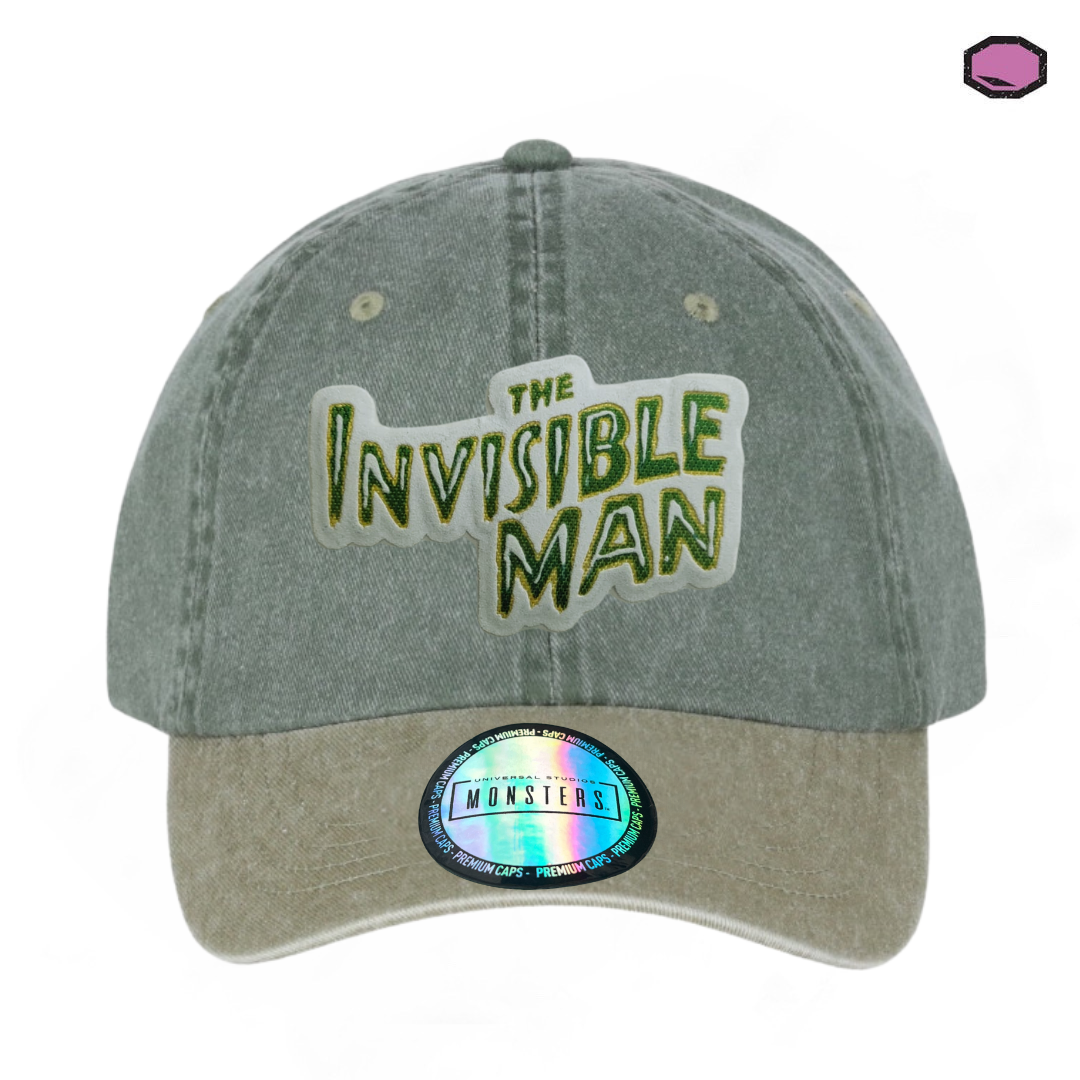 Gorra Universal Monsters The Invisible Man Logo Clásico Verde/Beige Tipo Deslavada