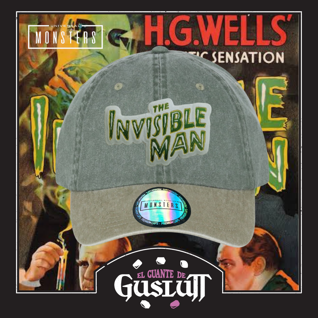 Gorra Universal Monsters The Invisible Man Logo Clásico Verde/Beige Tipo Deslavada