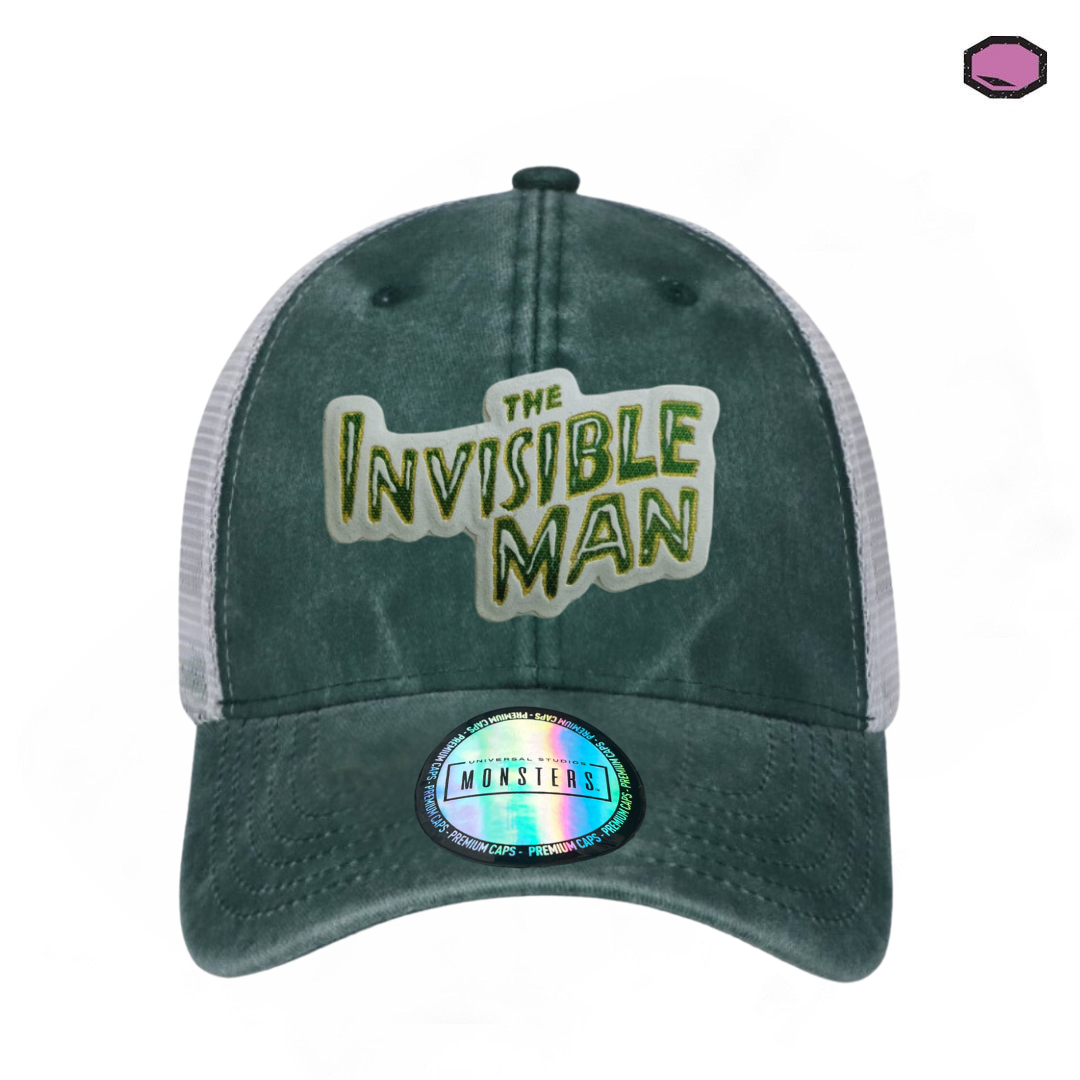 Gorra Universal Monsters The Invisible Man Logo Clásico Verde/Blanca Tipo Trucker Deslavada