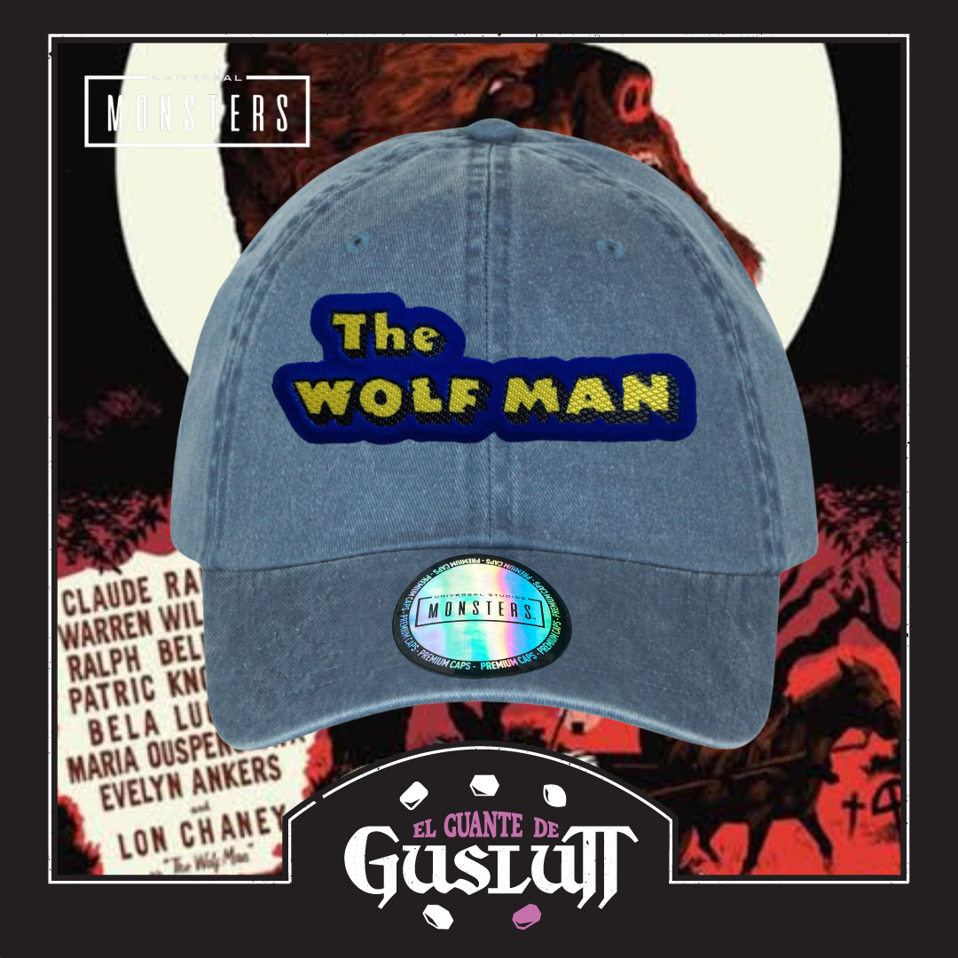 Gorra Universal Monsters The Wolf Man Logo Clásico Azul Tipo Deslavada