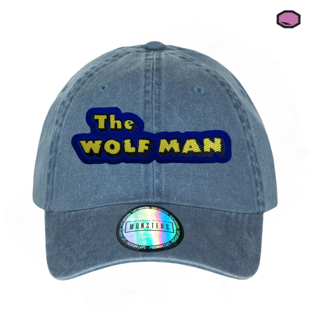 Gorra Universal Monsters The Wolf Man Logo Clásico Azul Tipo Deslavada