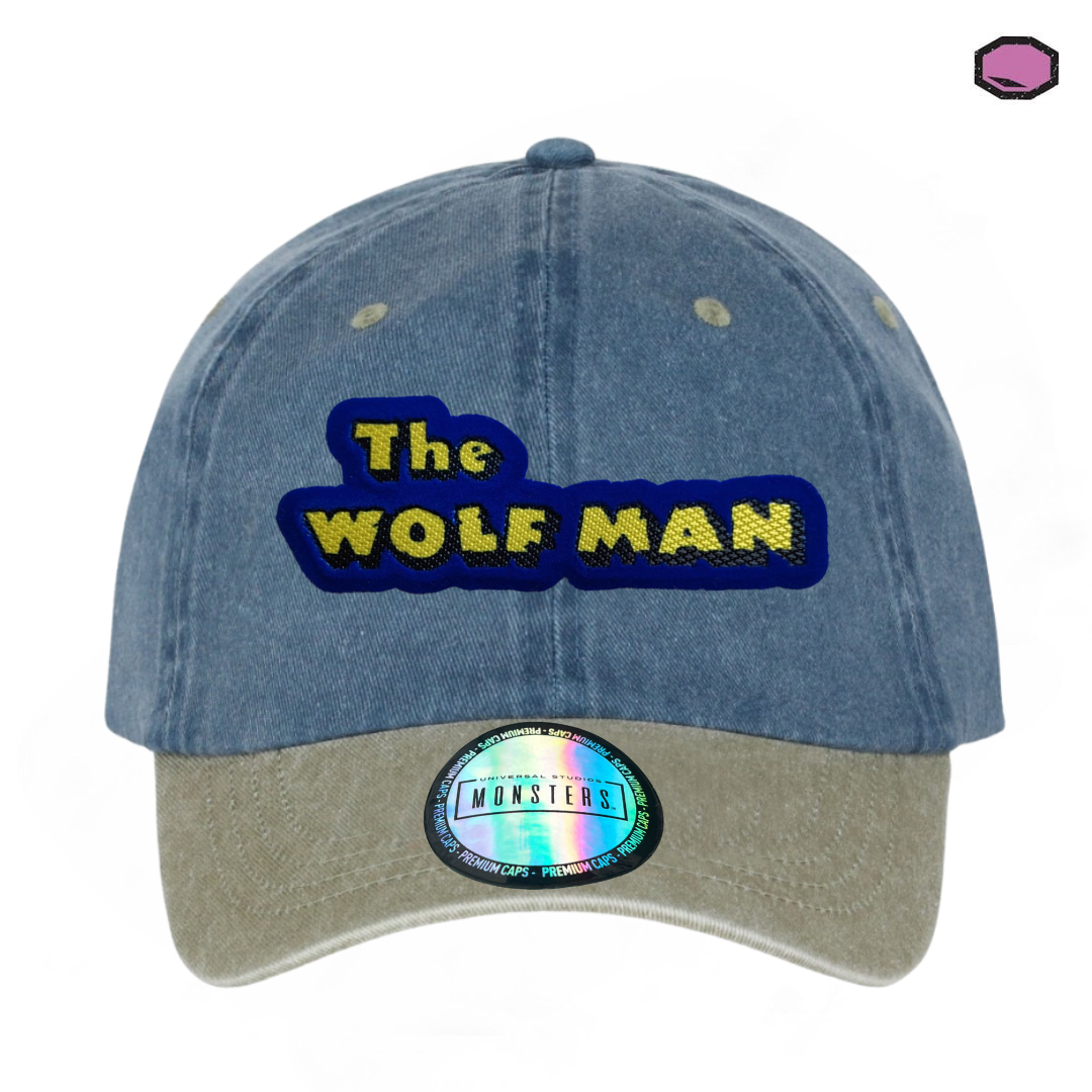 Gorra Universal Monsters The Wolf Man Logo Clásico Azul/Beige Tipo Deslavada