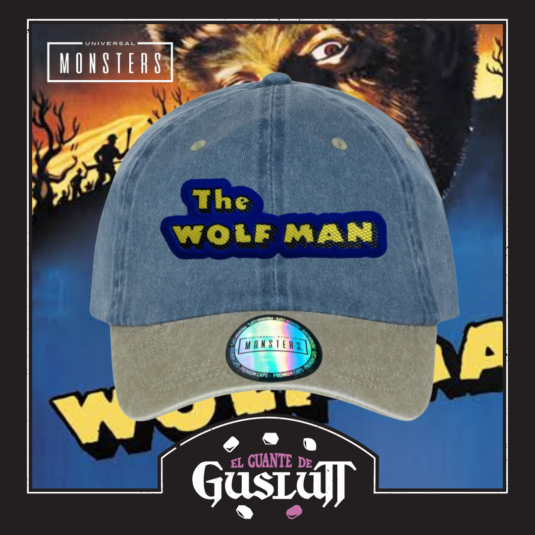 Gorra Universal Monsters The Wolf Man Logo Clásico Azul/Beige Tipo Deslavada