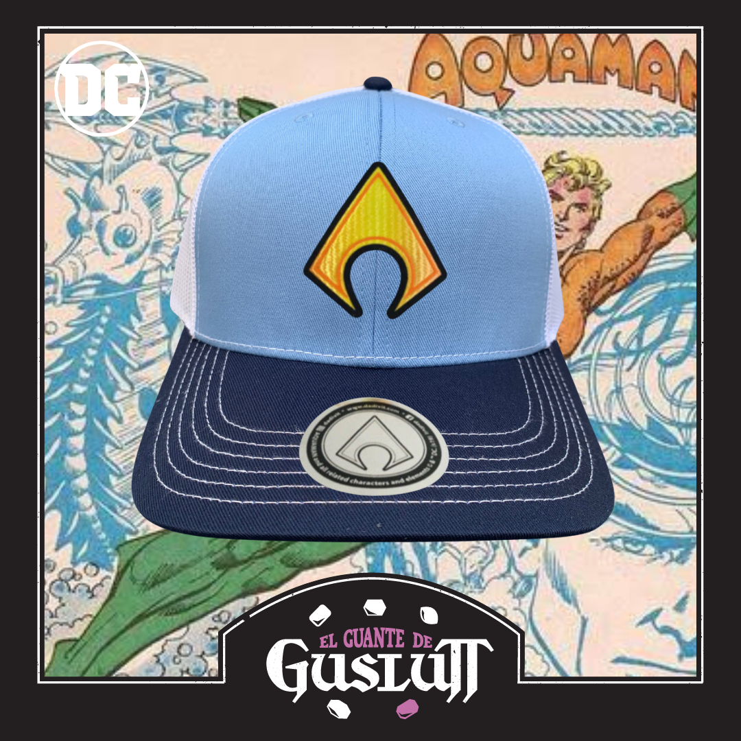 Gorra DC Comics Aquaman Logo Clásico Tricolor Tipo Trucker Premium