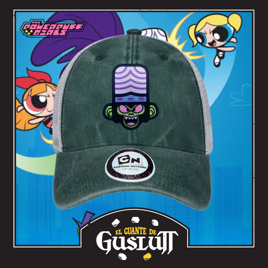 Gorra Cartoon Network Las Chicas Superpoderosas Mojo-Jojo Verde/Blanca Tipo Trucker Deslavada