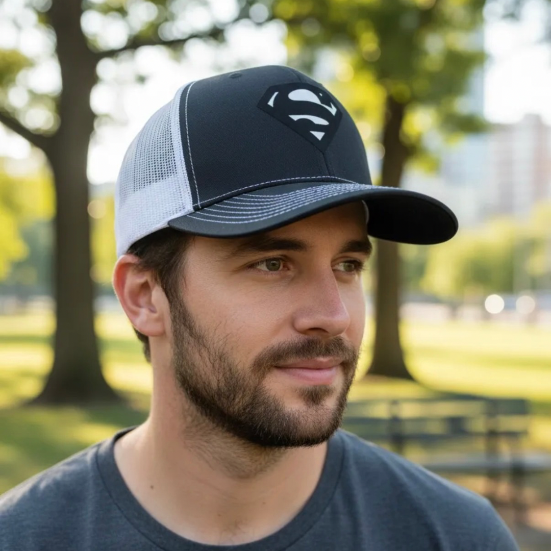 Gorra DC Comics Superman Black & White Negra/Blanca Tipo Trucker Premium