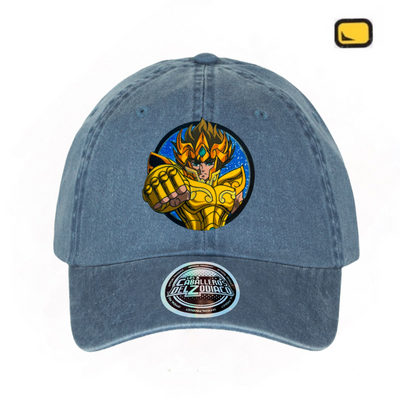 Gorra Saint Seiya Aioria de Leo Azul Tipo Deslavada