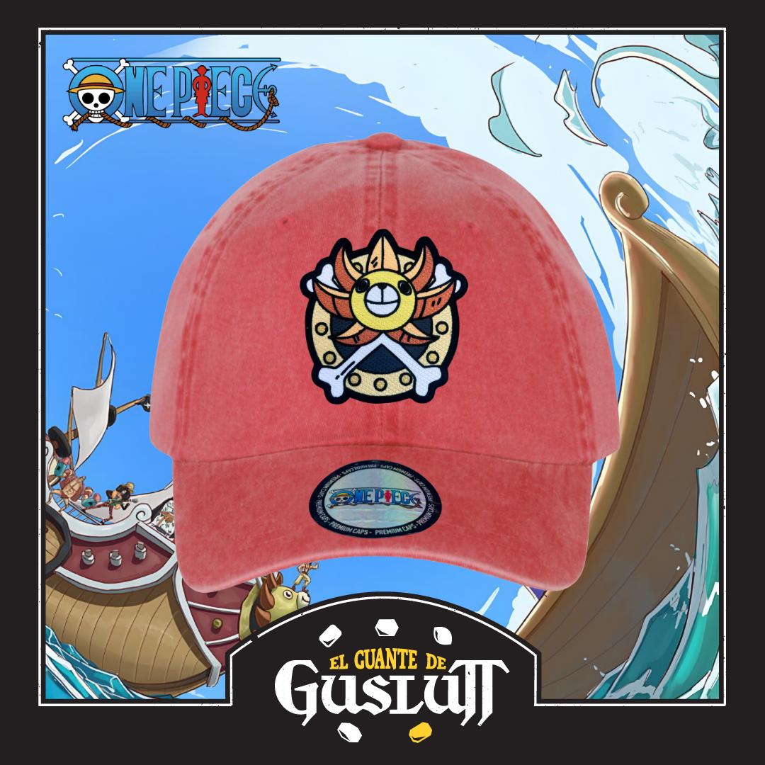 Gorra One Piece Thousand Sunny Roja Tipo Deslavada