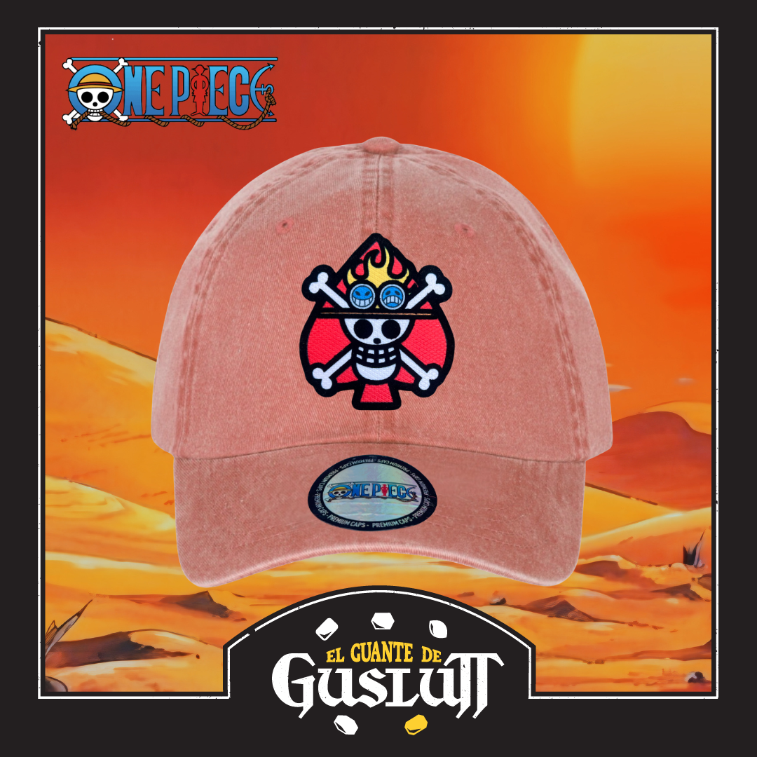 Gorra One Piece Bandera Portgas D. Ace Naranja Tipo Deslavada