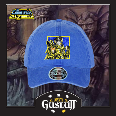 Gorra Los Caballeros del Zodiaco Aiolos de Sagitario Azul Royal Tipo Deslavada