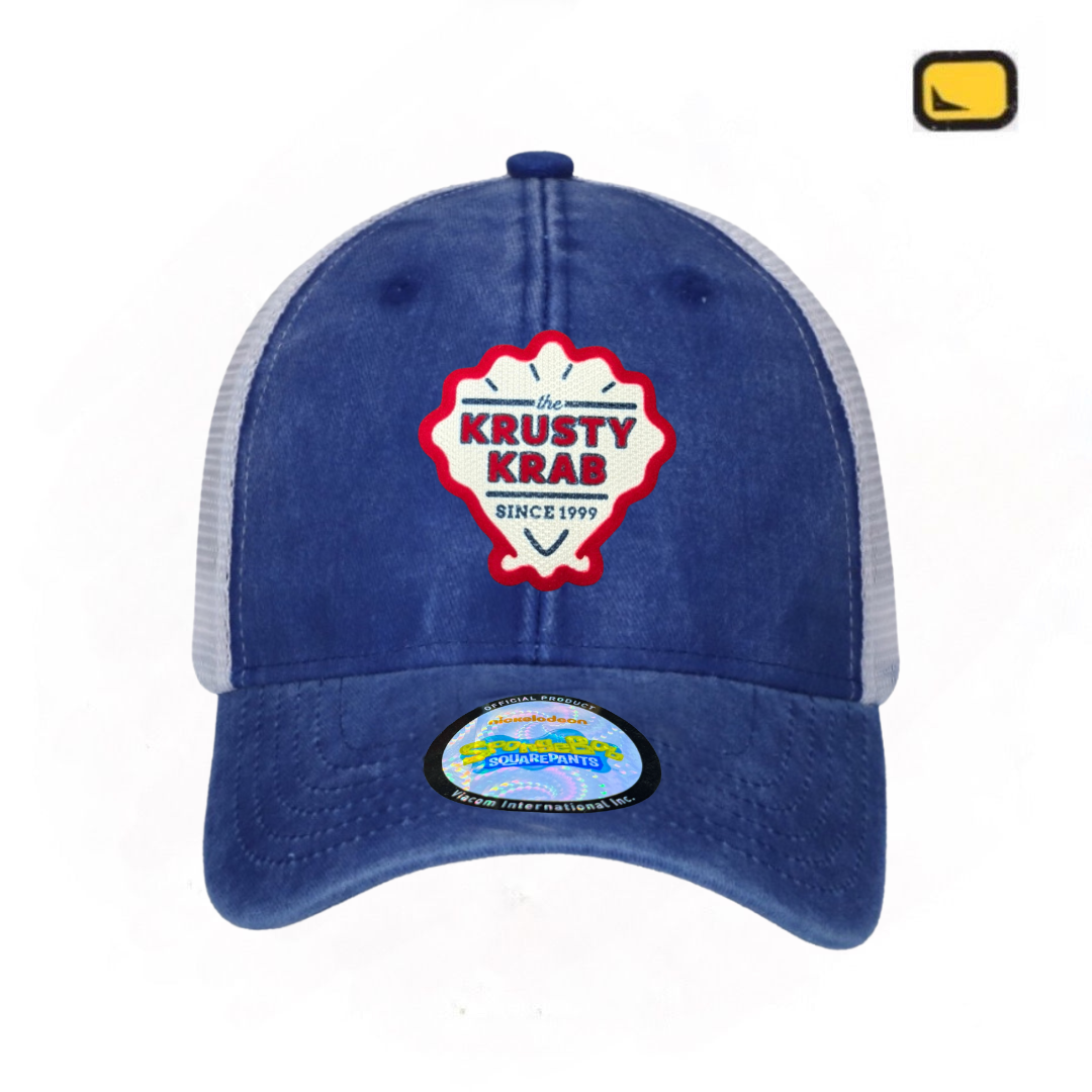 Gorra Nickelodeon Bob Esponja Krusty Krab Azul Royal/Blanca Tipo Trucker Deslavada