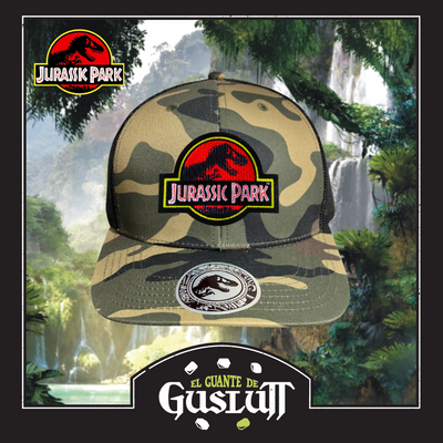 Gorra Jurassic Park Logo Clásico Rojo Camo Tipo Trucker Premium