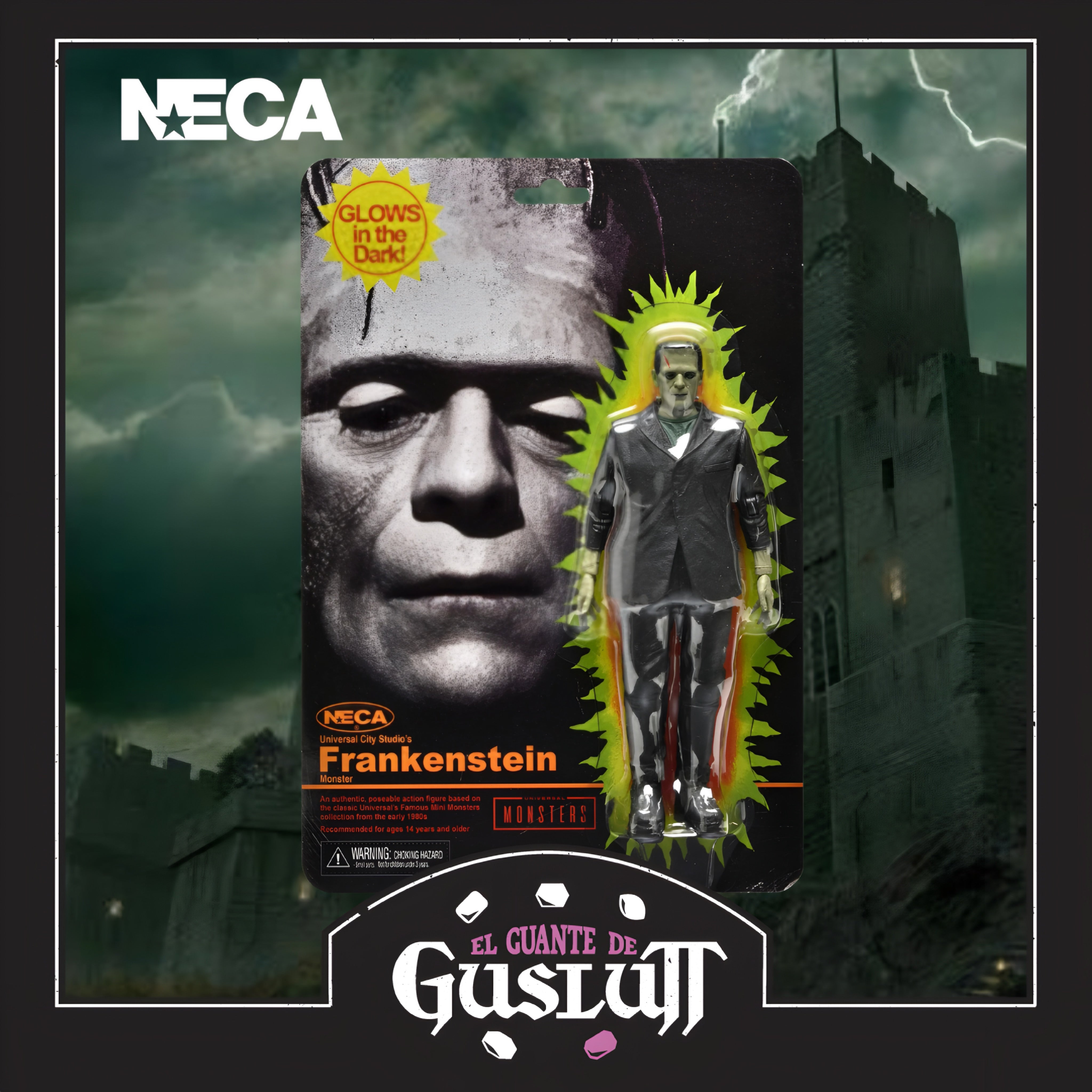 Figura NECA Universal Monsters Frankenstein con efecto de brillo en la oscuridad