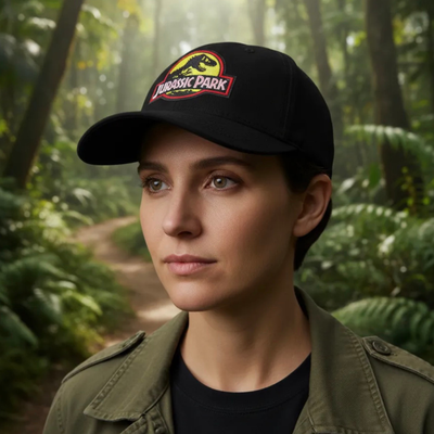 Gorra Jurassic Park Logo Clásico Amarillo Negra