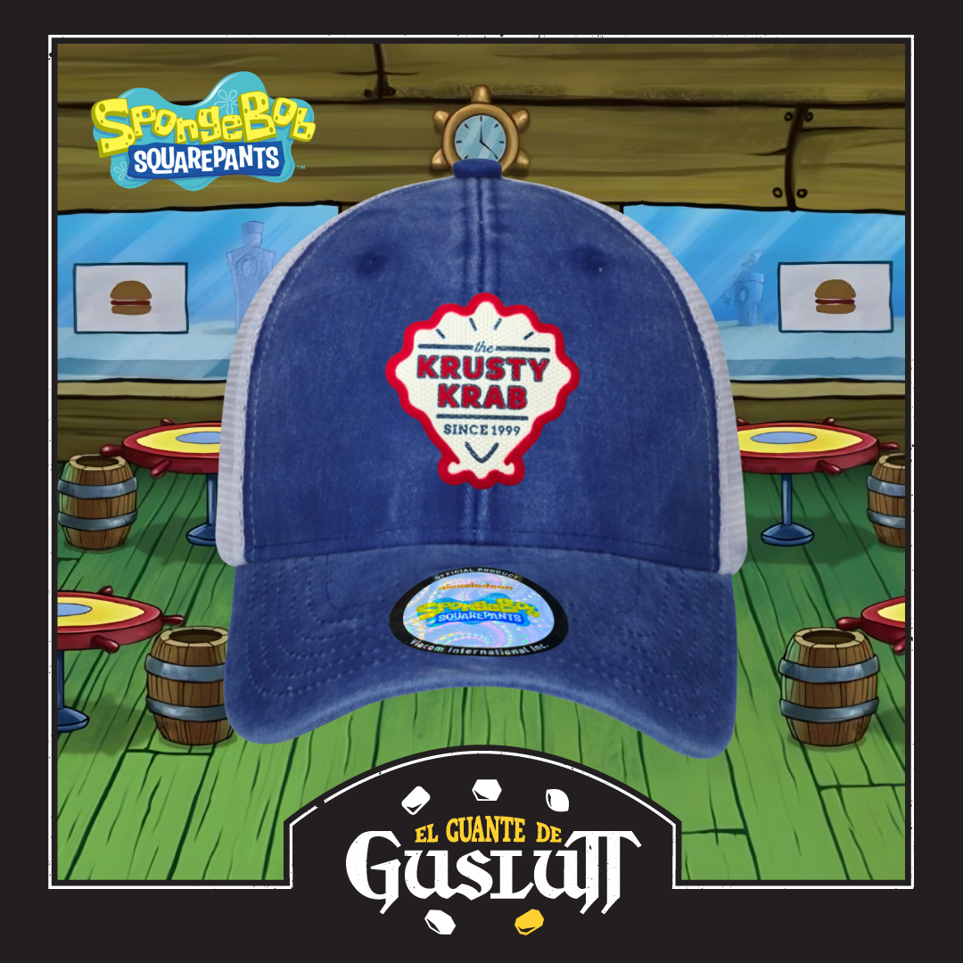 Gorra Nickelodeon Bob Esponja Krusty Krab Azul Royal/Blanca Tipo Trucker Deslavada