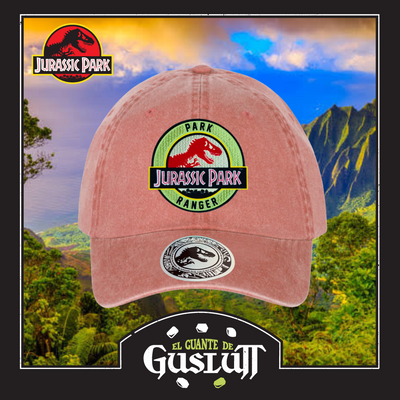 Gorra Jurassic Park Logo Ranger Naranja Tipo Deslavada