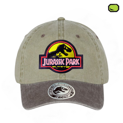 Gorra Jurassic Park Logo Clásico Amarillo Beige/Café Tipo Deslavada