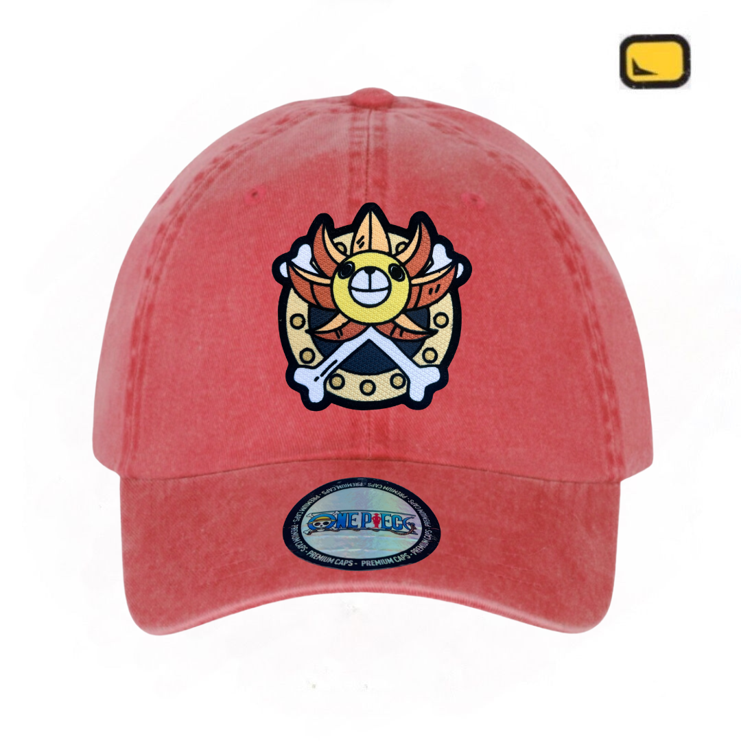 Gorra One Piece Thousand Sunny Roja Tipo Deslavada