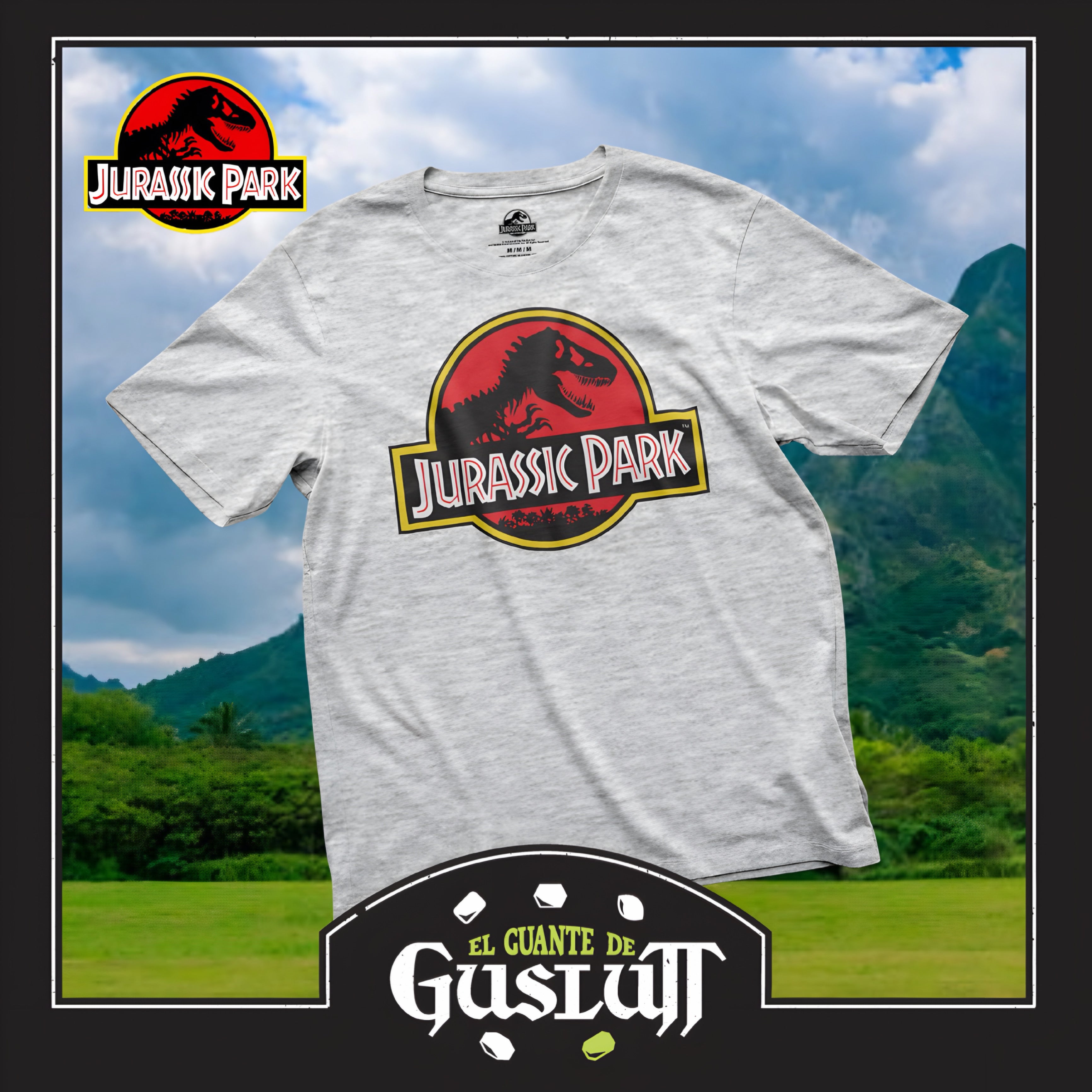Playera Jurassic Park Logo Rojo Gris Jaspe