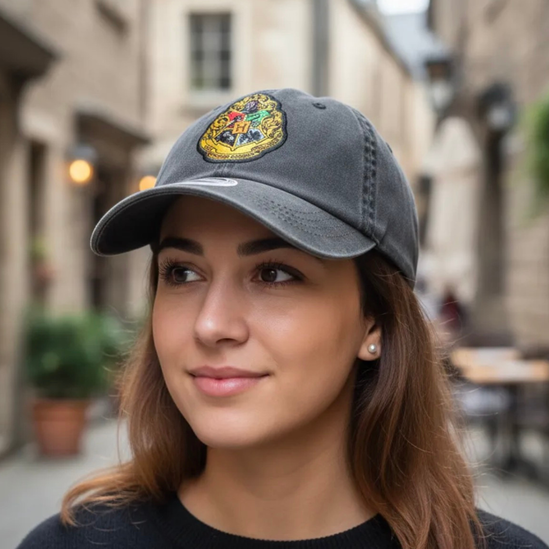Gorra Harry Potter Hogwarts Crest Gris Tipo Deslavada
