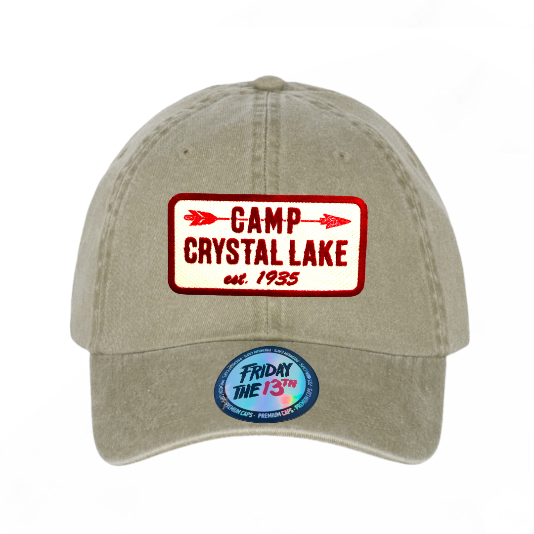 Gorra Friday the 13th Camp Crystal Lake est. 1935 Beige Tipo Deslavada