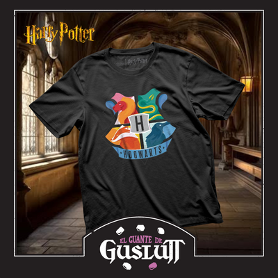 Playera Harry Potter Emblema Hogwarts Negra