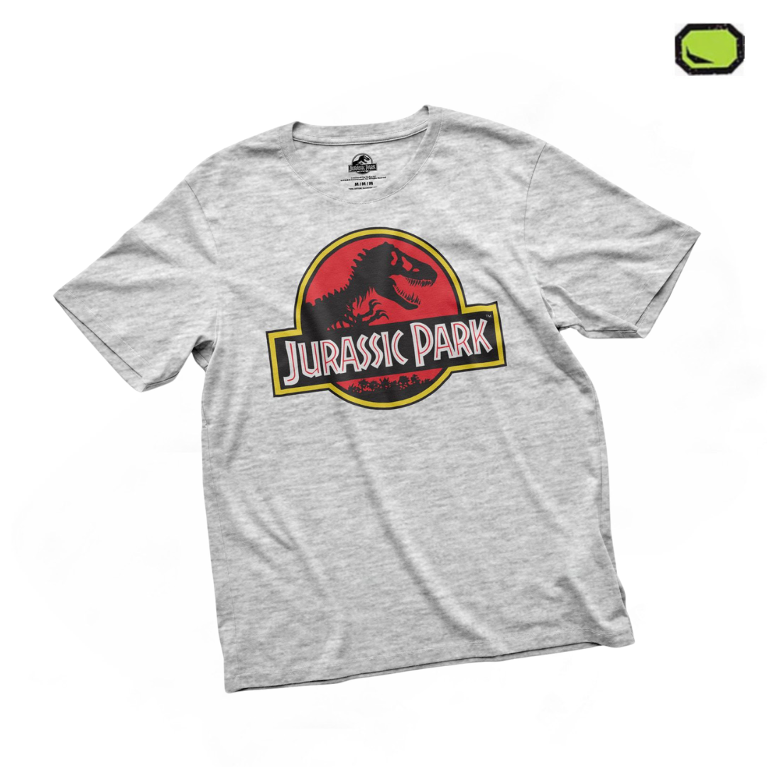 Playera Jurassic Park Logo Rojo Gris Jaspe