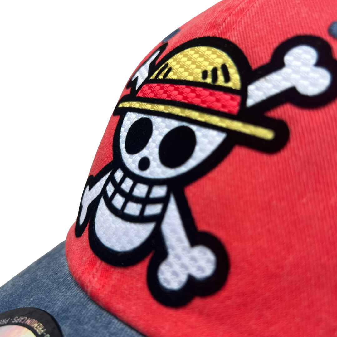 Gorra One Piece Bandera Monkey D. Luffy Coral/Azul Tipo Deslavada