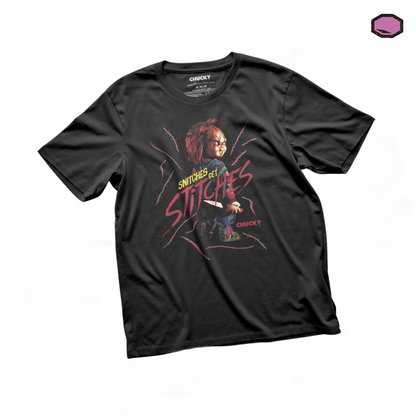 Playera Chucky “Snitches get Stitches” Negra