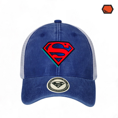 Gorra DC Comics Superman The Man of Steel Azul Royal/Blanca Tipo Trucker Deslavada