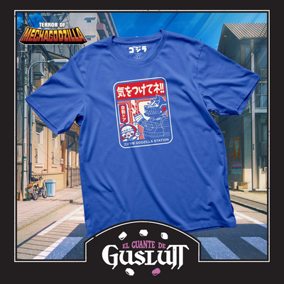 Playera Godzilla Mechagodzilla Subway Sign Azul
