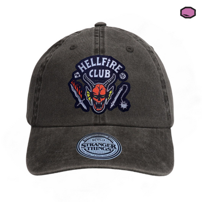Gorra Stranger Things Emblema Club Hellfire Gris Tipo Deslavada