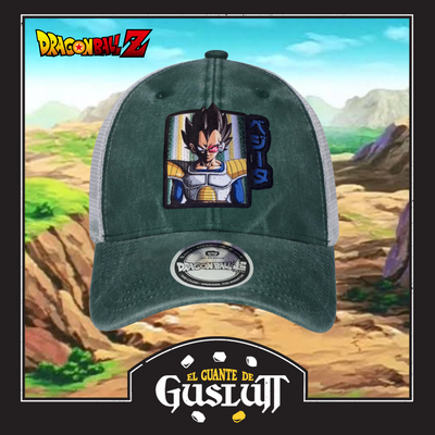 Gorra Dragon Ball Z Vegeta Verde/Blanca Tipo Trucker Deslavada