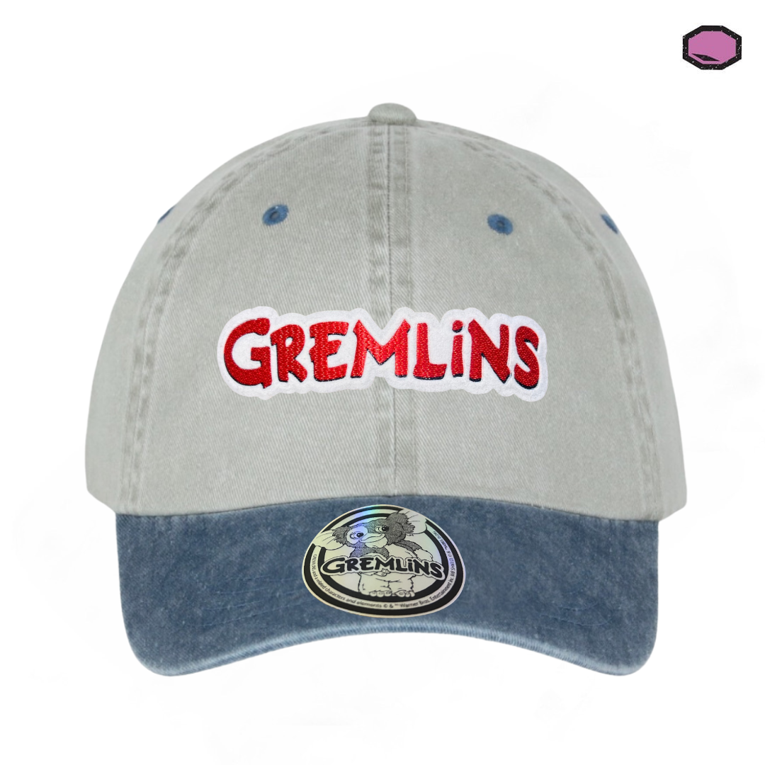 Gorra Gremlins Logo Clásico Beige/Azul Tipo Deslavada