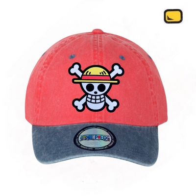 Gorra One Piece Bandera Monkey D. Luffy Coral/Azul Tipo Deslavada