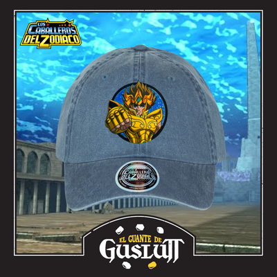 Gorra Saint Seiya Aioria de Leo Azul Tipo Deslavada