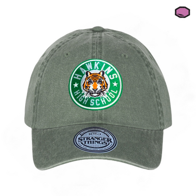 Gorra Stranger Things Emblema Preparatoria Hawkins Verde Tipo Deslavada