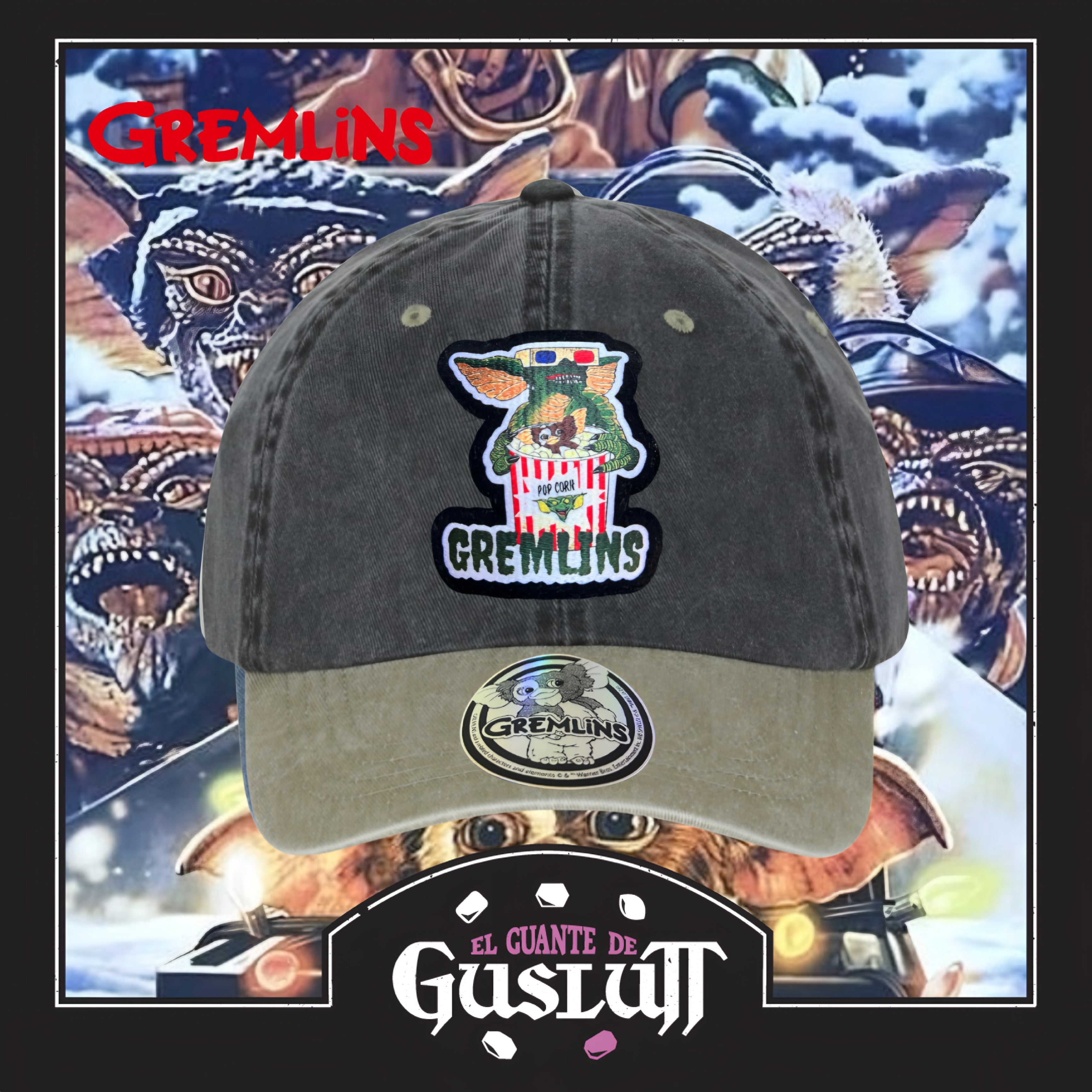 Gorra Gremlins Gizmo & Gremlin Gris/Beige Tipo Deslavada