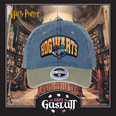 Gorra Harry Potter Hogwarts “Draco Dormiens Nunquam Titillandus” Azul/Beige Tipo Deslavada