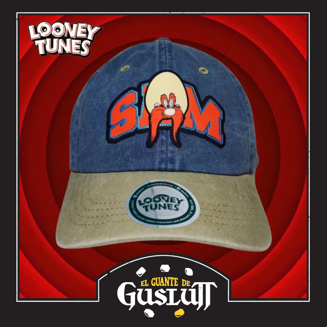 Gorra Looney Tunes Sam Bigotes Azul/Beige Tipo Deslavada