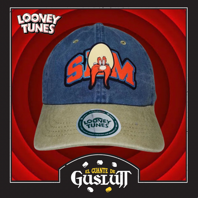 Gorra Looney Tunes Sam Bigotes Azul/Beige Tipo Deslavada