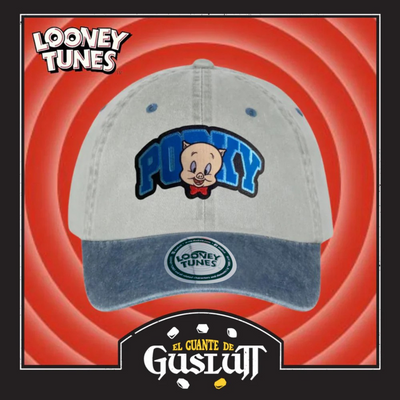 Gorra Looney Tunes Porky Pig Beige/Azul Tipo Deslavada