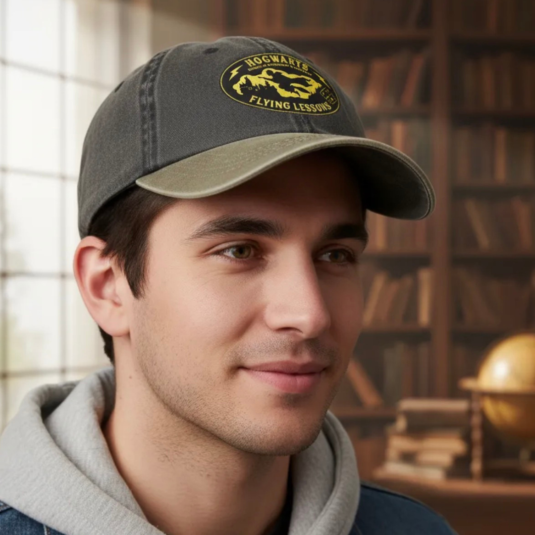 Gorra Harry Potter Hogwarts Flying Lessons Gris/Beige Tipo Deslavada