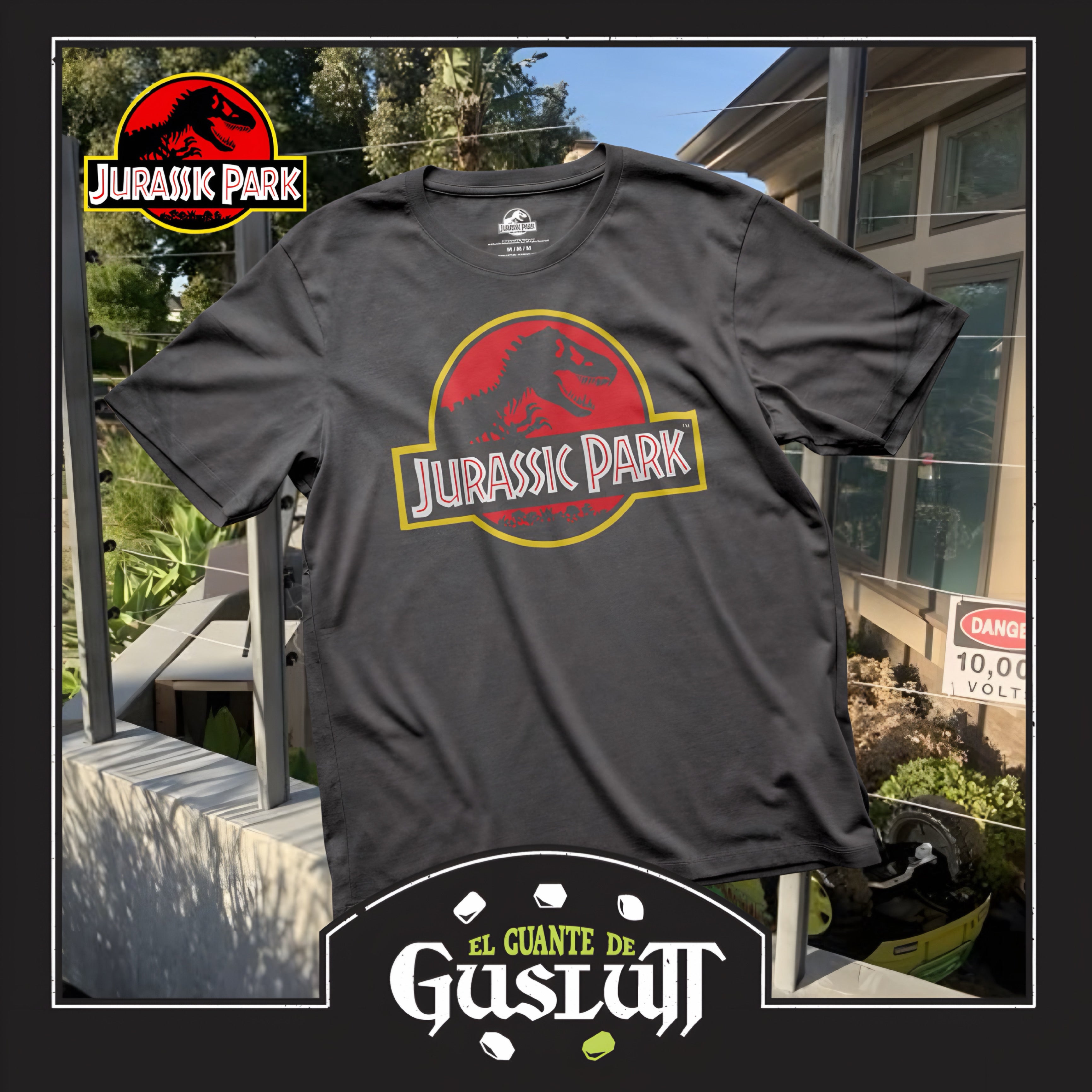 Playera Jurassic Park Logo Rojo Gris Oxford