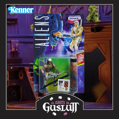 Figura Retro Kenner Aliens Space Marine Drake con acción de ataque