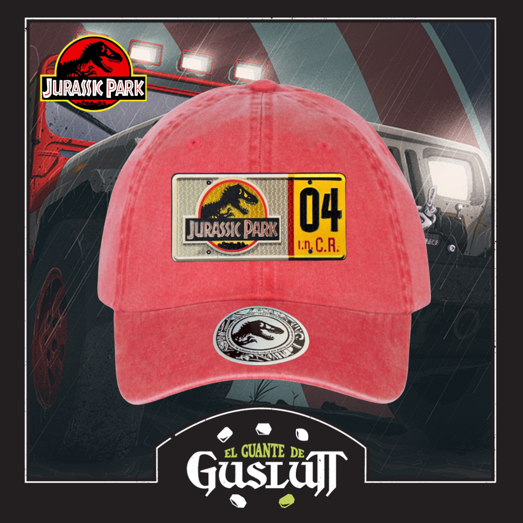 Gorra Jurassic Park License Plate Roja Tipo Deslavada