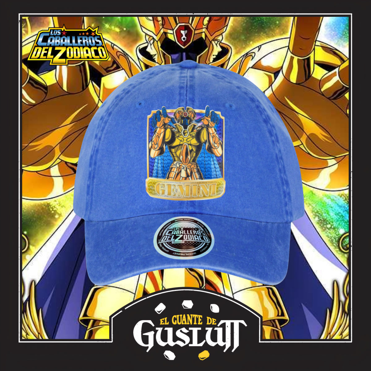 Gorra Los Caballeros del Zodiaco Saga de Géminis Azul Royal Tipo Deslavada
