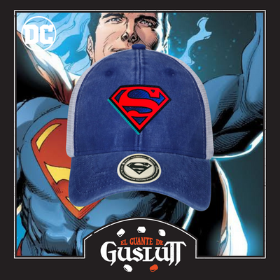 Gorra DC Comics Superman The Man of Steel Azul Royal/Blanca Tipo Trucker Deslavada